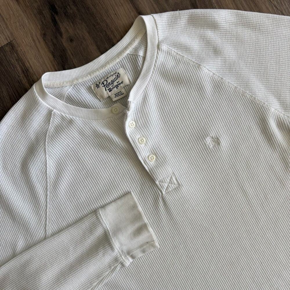 Vintage Thermal Henley Shirt Men's Size S White Penguin Pullover